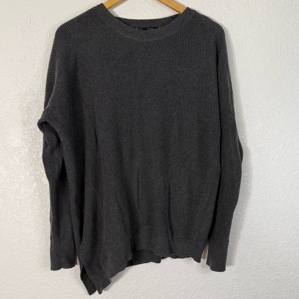 Athleta Women’s Pima Cotton Blend Charcoal Crewneck Asymmetrical Sweater Casual